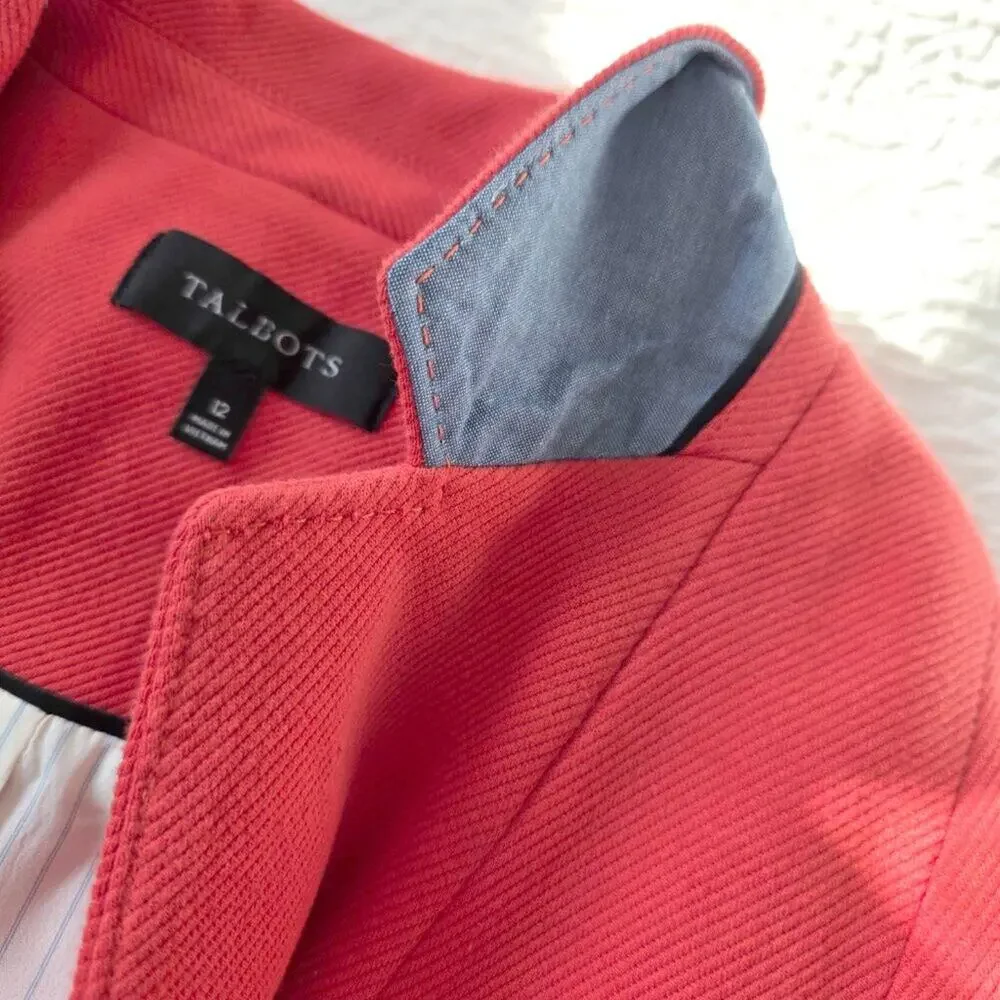 Talbots Classic Two Button Cotton Blend Blazer Fiery Orange Structured Color pop
